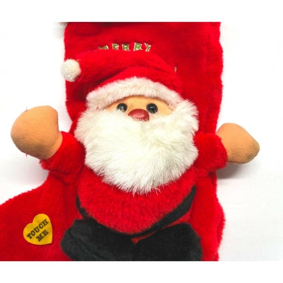 Musical Santa Claus Christmas Stocking Holiday Decor Red Plush 15" Long - Picture 6 of 9